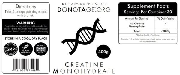 "Creatine Monohydrate" Grynas Kreatinas 'DoNotAge.org®' (300g/60porc) - Image 2