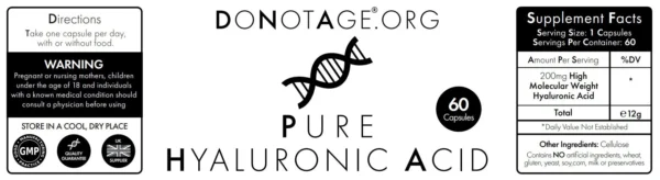 „Pure Hyaluronic Acid“ Hialurono Rūgštis Jaunystei HMWHA ‘DoNotAge.org’ (60kaps/60porc) - Image 2