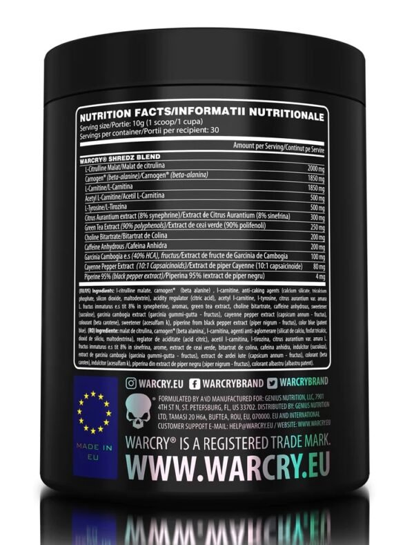 "Warcry® SHREDZ" Preworkout+Riebalų Degintojas 2 in 1 'Genius Nutrition' (300g/30porc.) - Image 4