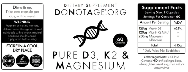 "D3, K2 & Magnesium" Magnis, Vitaminai D, K2 'DoNotAge.org®' (60kaps/60porc) - Image 3